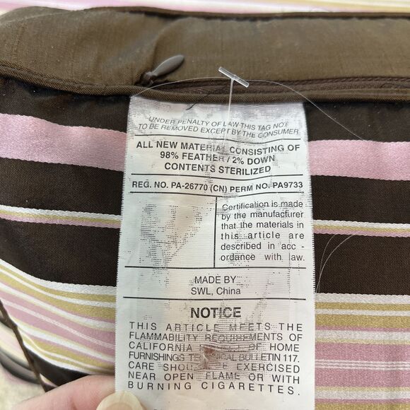 2 100% Silk Striped Throw Pillows Cushions Feather & Down Inserts 18x18 NWT Read - Picture 6 of 14